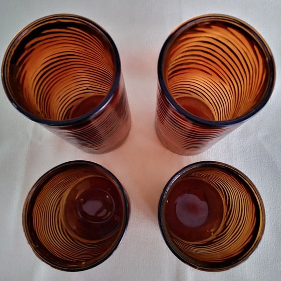 Amber Swirled Glasses Ice Tea Juice Handblown - Picture 2 of 5